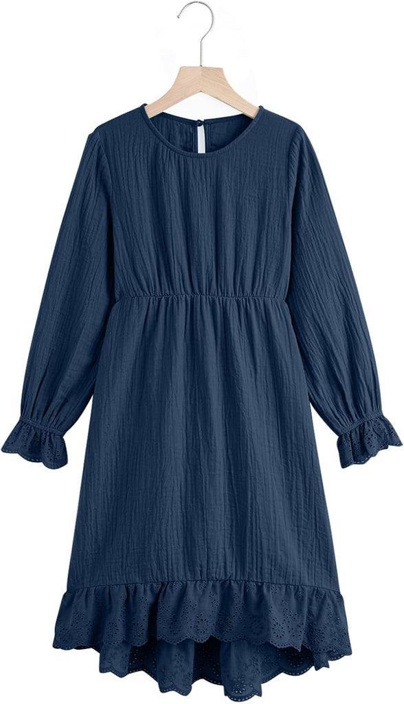 Girls Long Sleeve Dresses Fall High Low Hem Dress