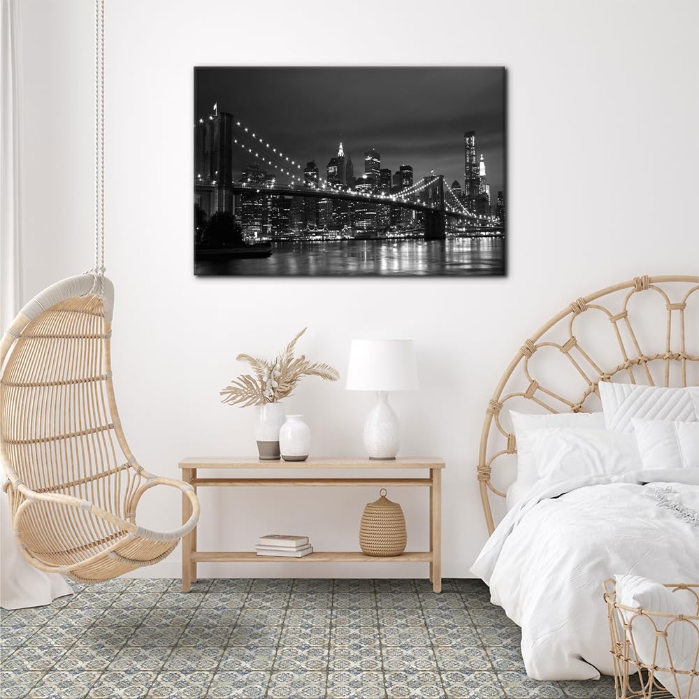 Wall Brooklyn Bridge Modern Wall Decor Office Decor New York Cityscape Painting Framed Canvas Prints Black and White