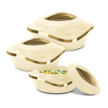 Insulated Casserole Dish with Lid 3 pc Set 2.1/1.5/1 qt. Hot Pot Food Warmer/Cooler -Thermal Soup/Salad Serving Bowl