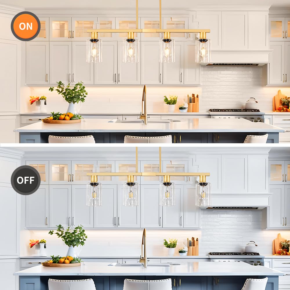 Kitchen Island Lighting, Gold Dining Room Light Fixtures over Table, Island Lights with Glass Shade