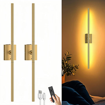 Battery Operated Wall Sconces Set of Two: Dimmable Wireless Wall Lights with Remote, 31-inch LED Rechargeable