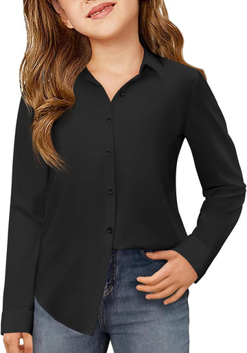 Girls Button Down Shirts Kids Long Sleeve School Uniform Blouse