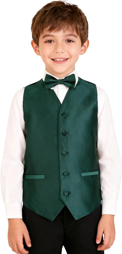 Boys 3pcs Solid Bow Tie Necktie Suit Vest Set