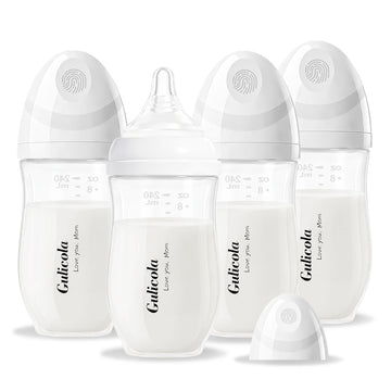 PP (NOT Glass) Baby Breastfeeding Bottles, Medium Flow Nipples (M), 3 Months +, Wide Neck, White, 8 oz - 4 Pack