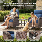 3-Piece Wicker Outdoor Patio Furniture Set - Swivel | Brown with Thick Cushions for Patio, Garden & Porch