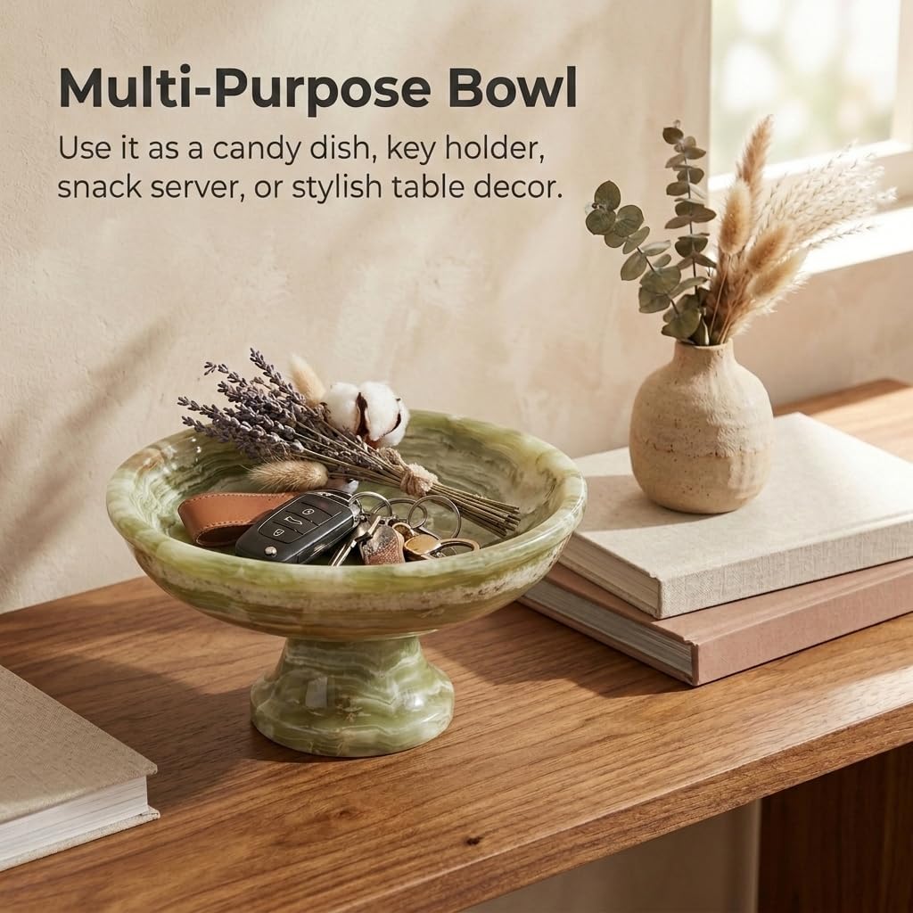 Marble Fruit Bowl Counter 10" Inches Green Handmade Key Bowl For Dining Table Centerpiece Décor, Ideal Candy Dish
