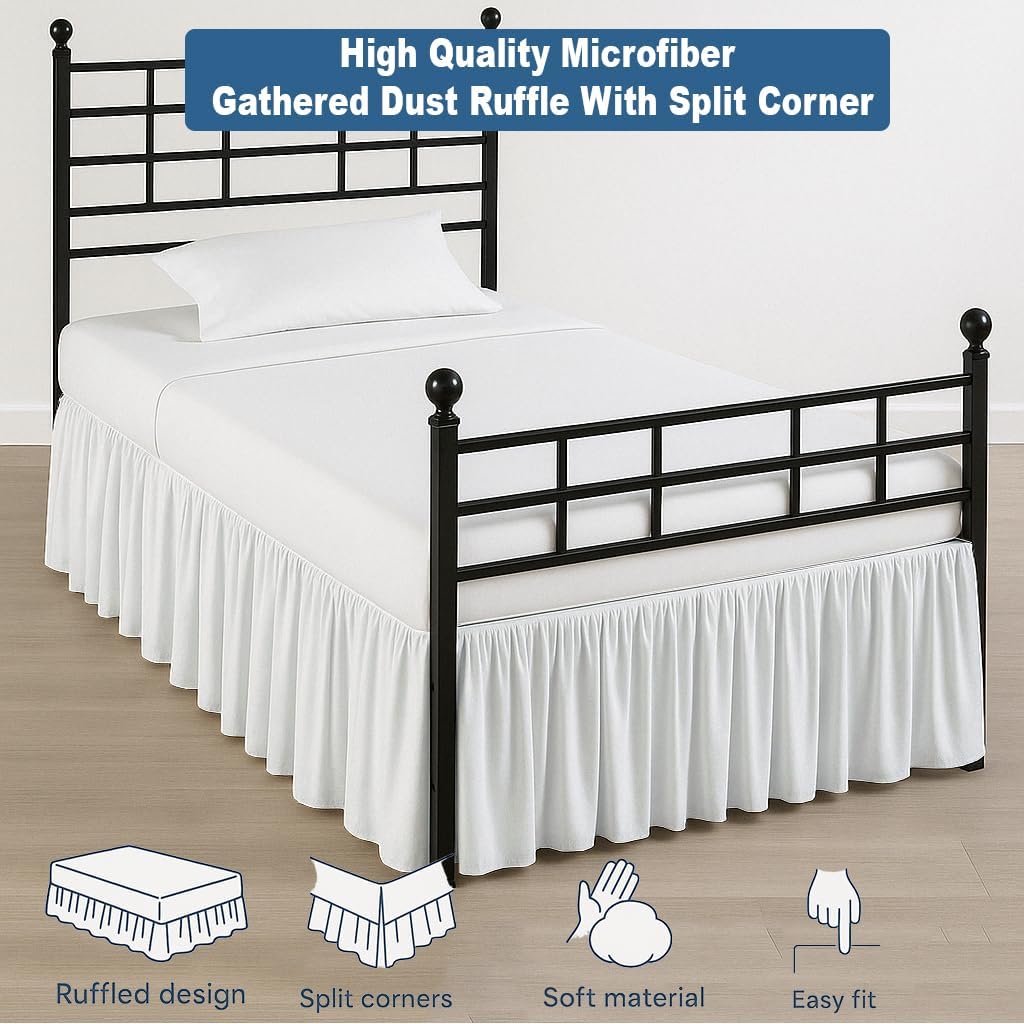 Ruffled Bed Skirt Split Corners with Platform, Tailored Fit Hotel Quality Wrinkle Free Ultra-Soft Microfiber Dust