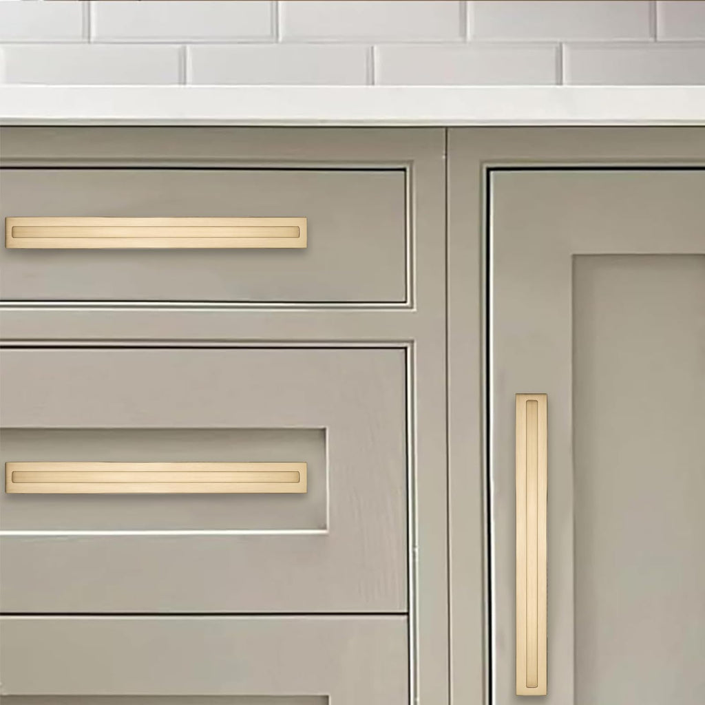 5 Pack 6 Inch Hole Center Brushed Brass Cabinet Pull with Backplate Solid Heavy-Duty Handles with Base Plate Cabinet