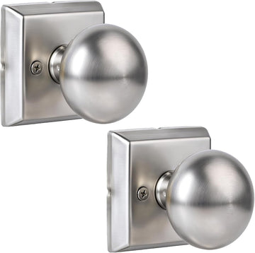 2 Pack Brushed Nickel Dummy Door Knobs Interior, Satin Nickel Door Knob Round Dummy Door Handle Interior for Hall