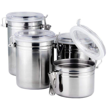 4-Piece Stainless Steel Airtight Canister Set with Clear Arylic Lid and Locking Clamp Food Storage Container Flour