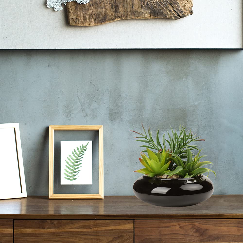Large Artificial Succulents Plants Faux Succulents in Pots Fake Succulent Potted Plants with Black Ceramic Pot Decor