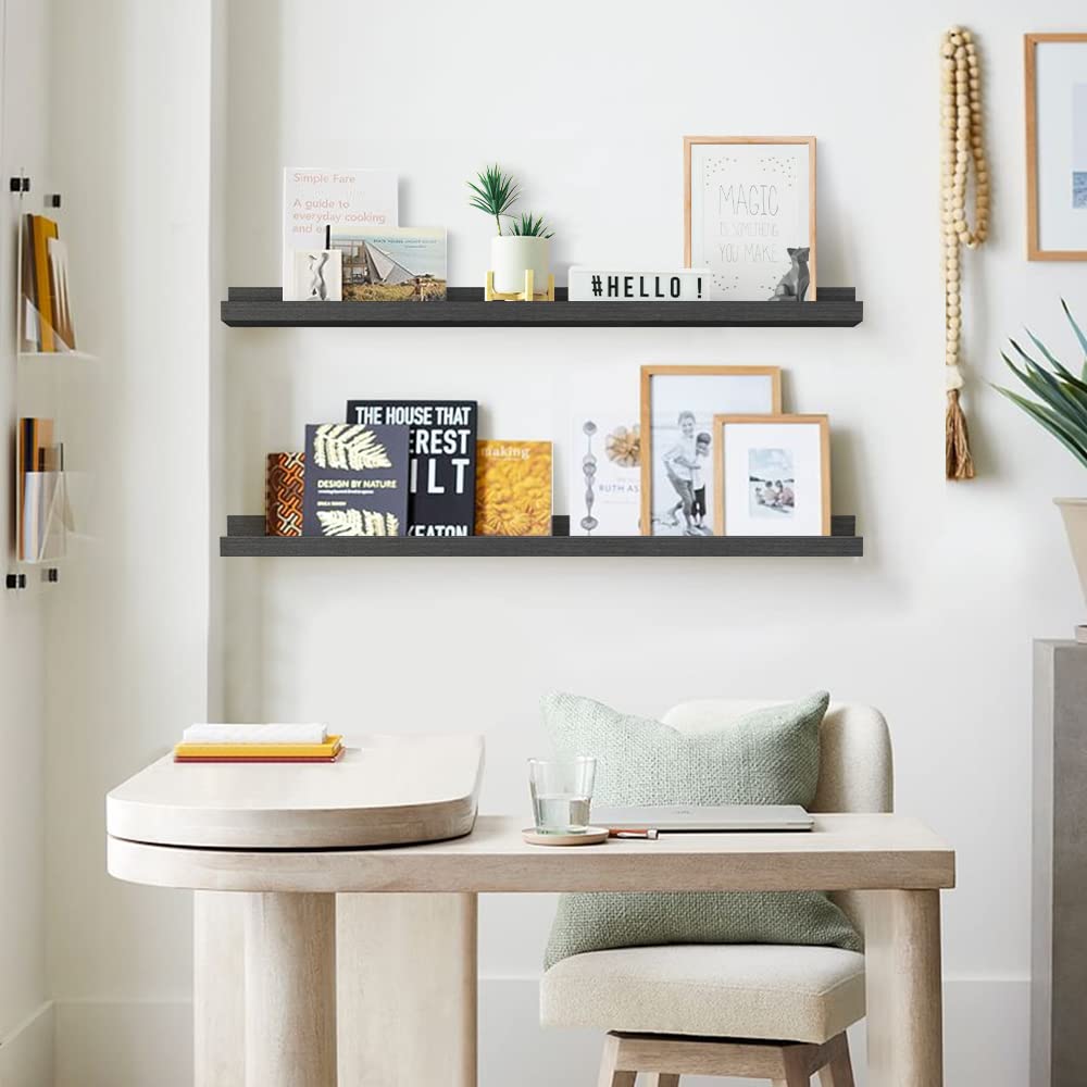 Black Picture Ledge Shelf 36 Inches Long, Floating Photo Shelves with Lip