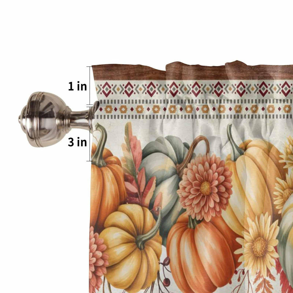 Orange Pumpkins Fall Valances Window Treatment Farmhouse Decor, Boho Thanksgiving Botanical Floral Rod Pocket Valance