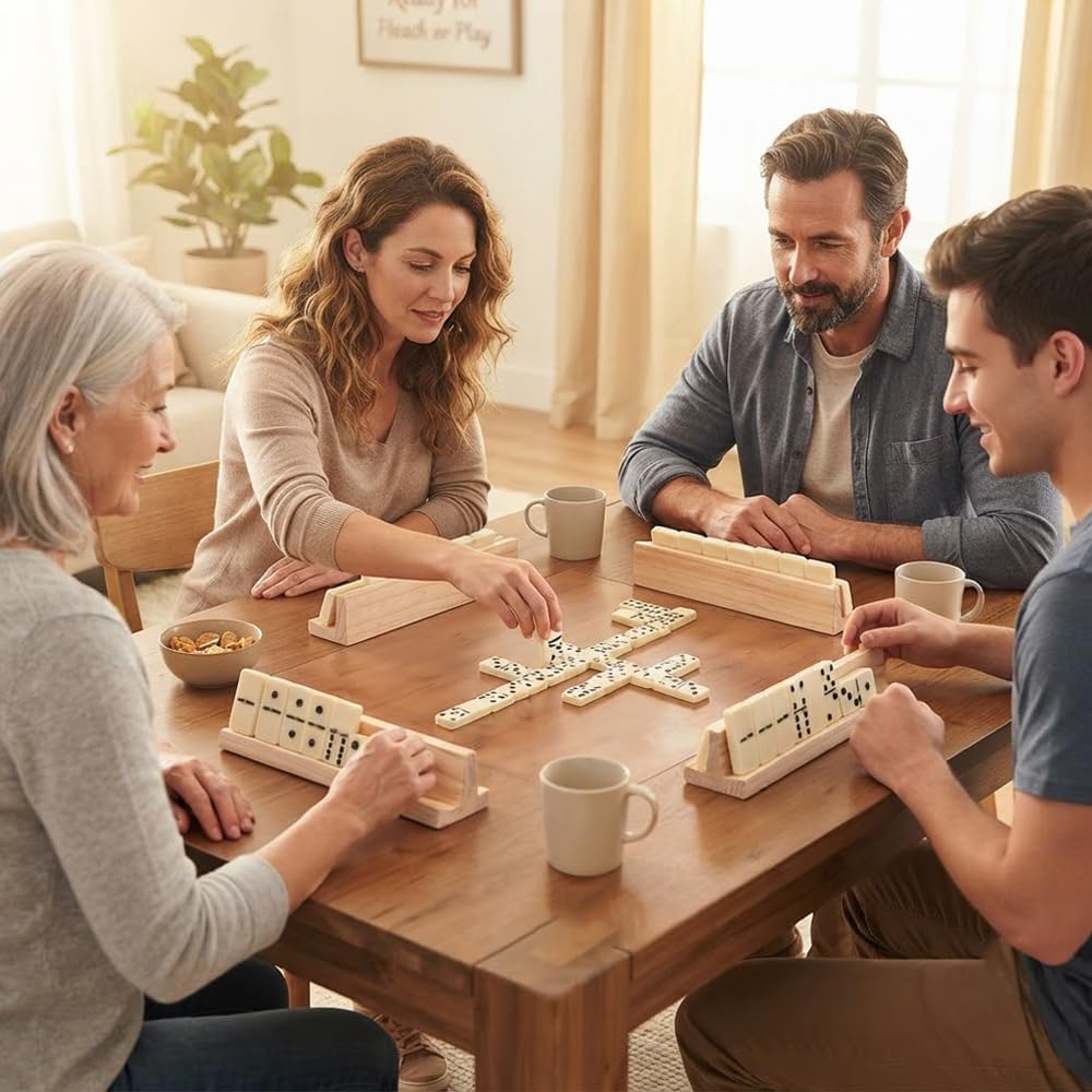 Dominos Set for Adults Double 6 Dominoes Set Domino Game with 4 Wooden Racks and Carrying Case 28 Tiles Classic