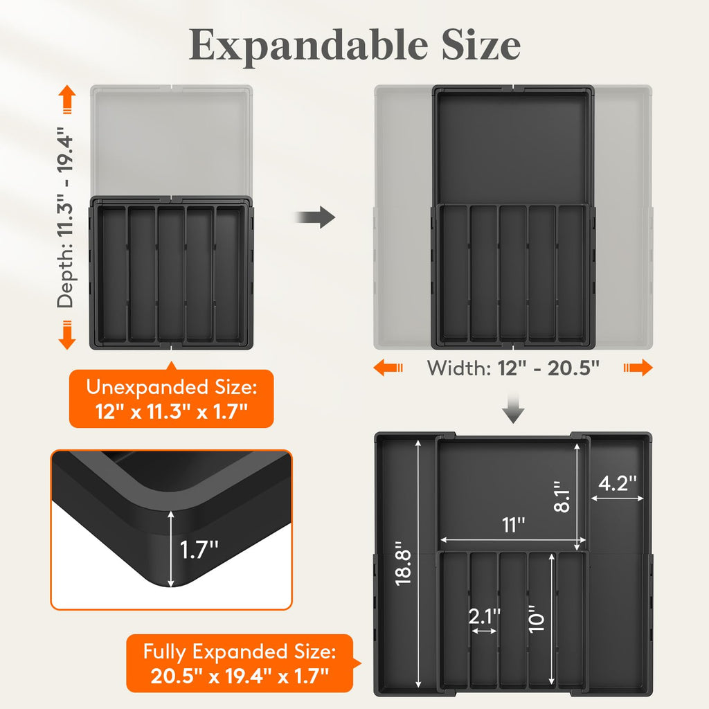 Expandable Silverware Drawer Organizer, Utensil Tray