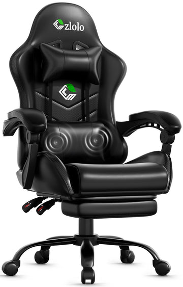 Gaming Chair with Footrest Racing Style Lumbar Support Massager Video Game Chair with Metal Legs, High Back Gamer