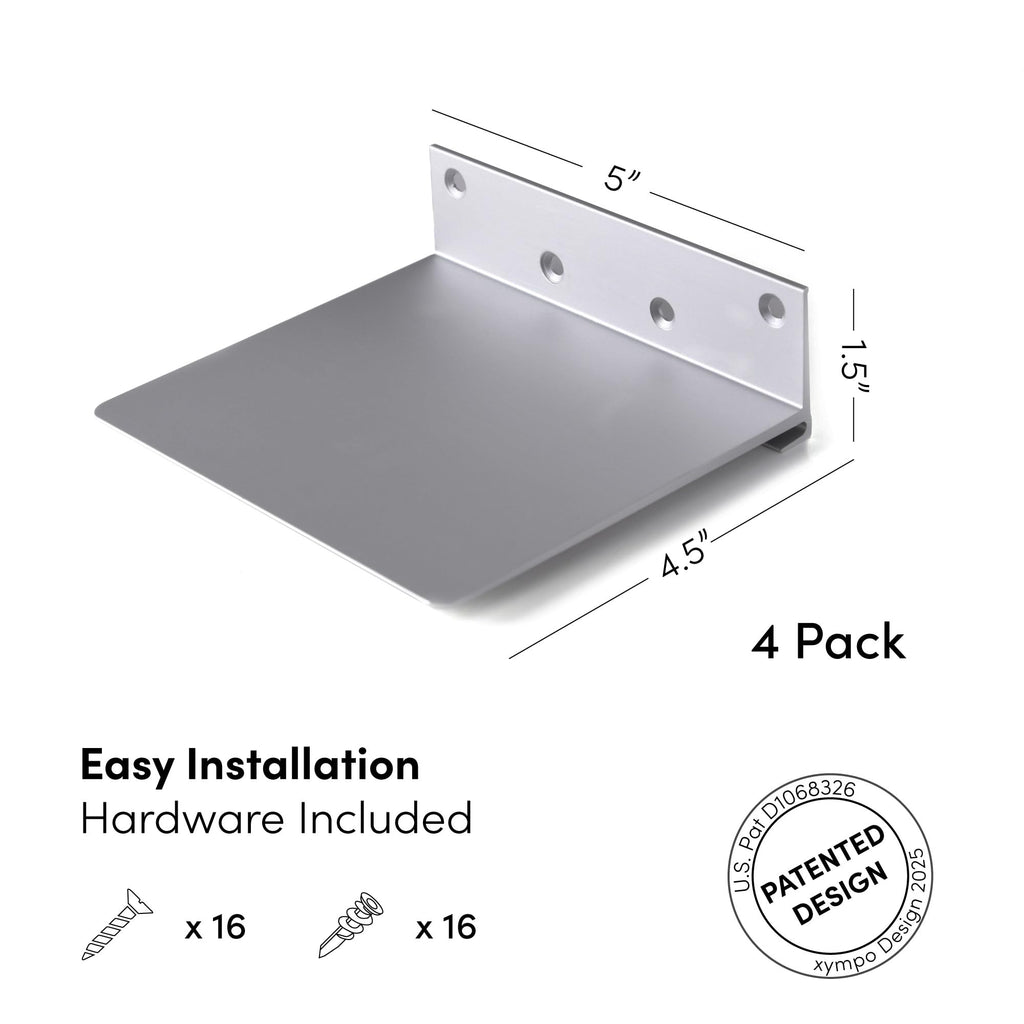 Floating Invisible Bookshelf Wall Mounted (Set of 4) - Aluminum - Turn Books into Floating Shelves