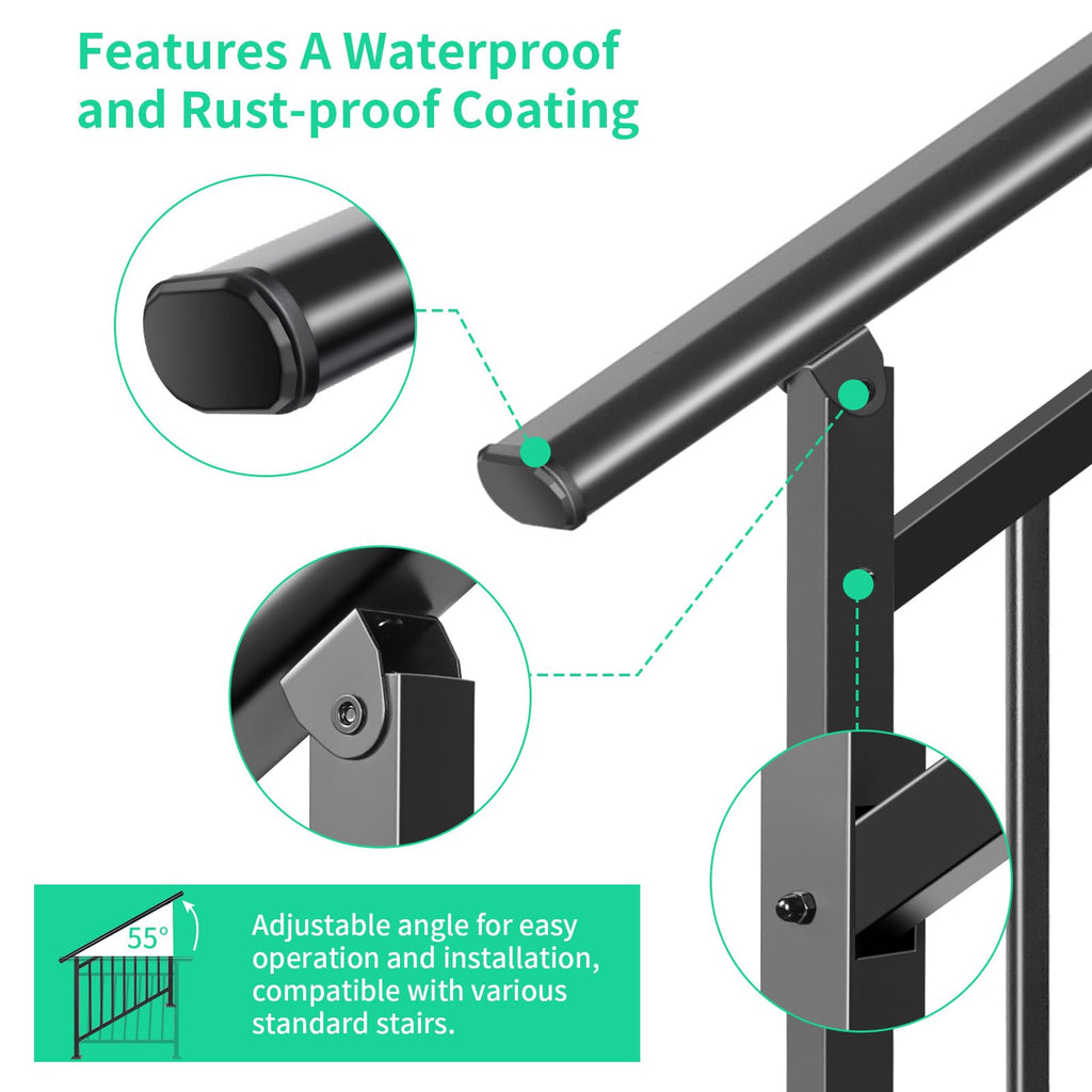 Adjustable Hand Rails for Outdoor Steps, 4‐Step Stair Railing Kit