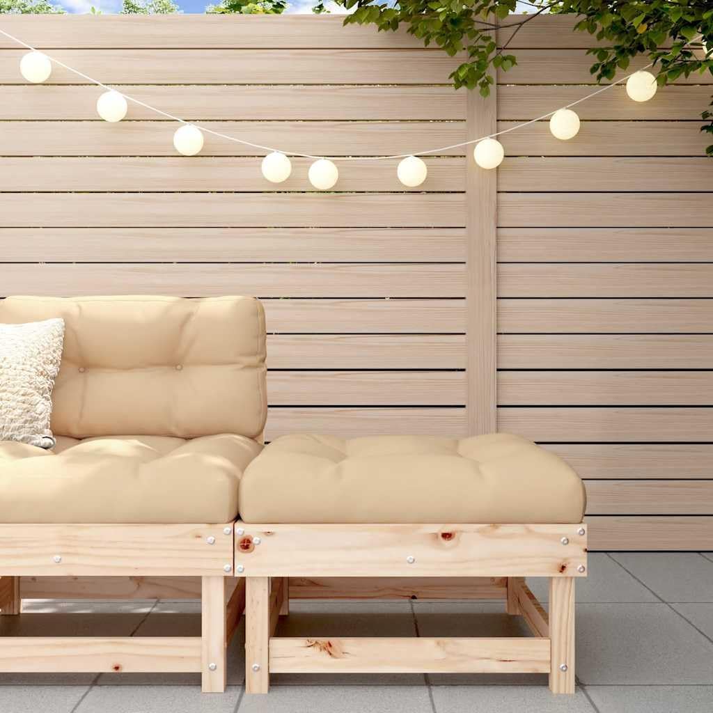 Outdoor Patio Footstool with Thick Beige Cushion, Solid Pine Wood Garden Ottoman, Modular Deck Foot Rest for