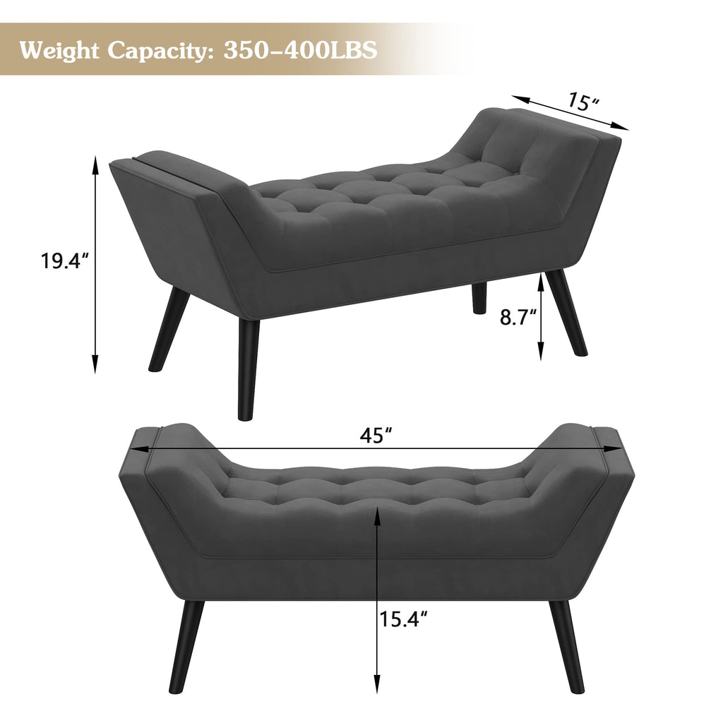 Bed Bench Upholstered Tufted Footstool Entryway Ottoman Bench Two Seaters (Dark Gray)