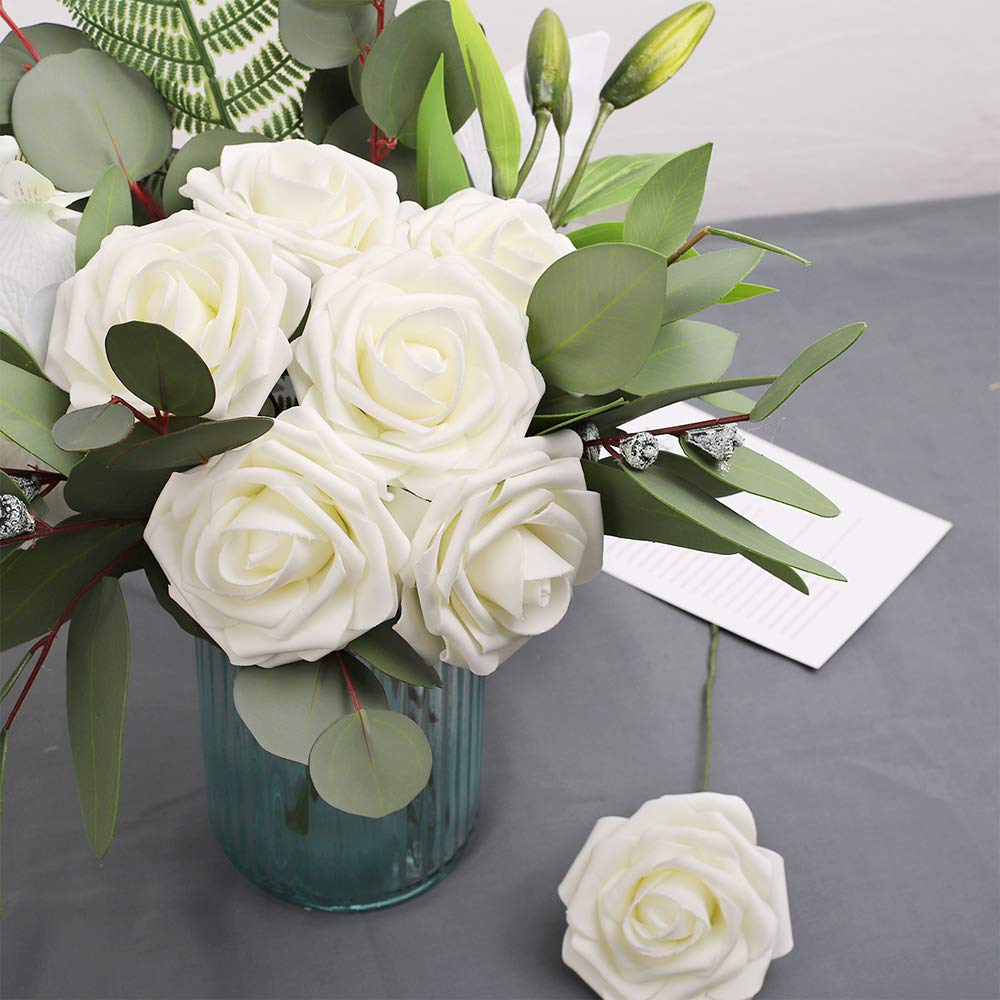 Artificial Roses Flowers Real Touch Fake Flower with Stem Decorations, 25Pcs