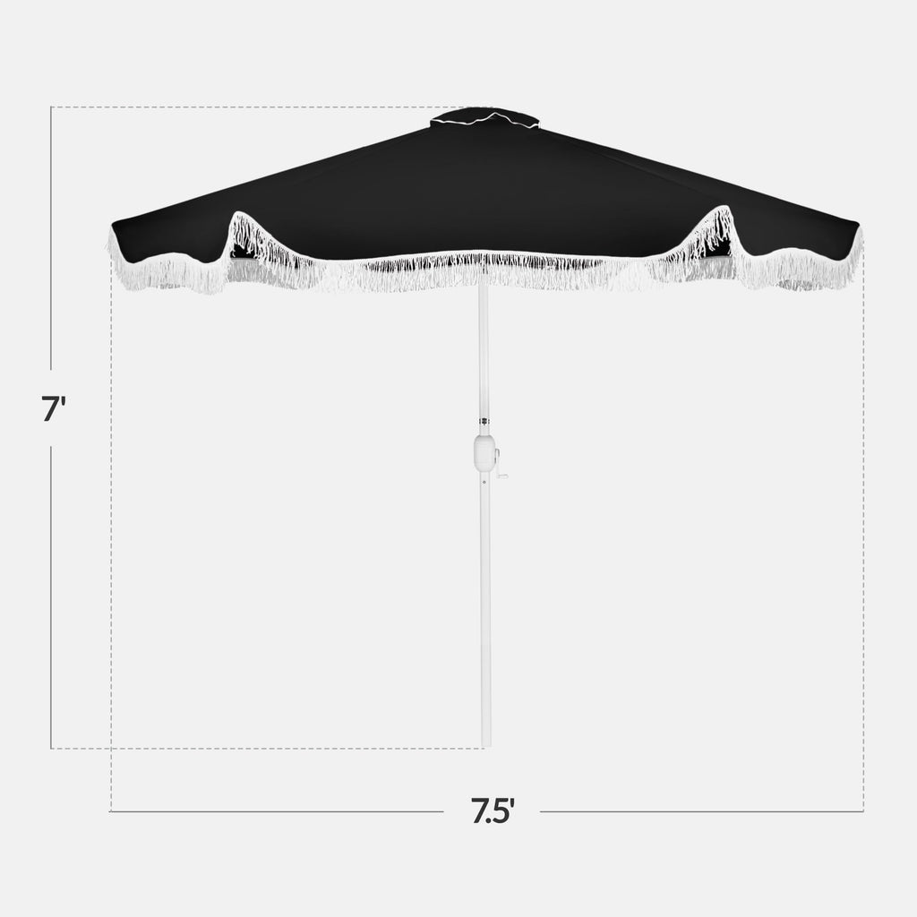 7.5ft Fringe Market Patio Umbrella - Outdoor Boho Tassel Sunshade for Table, Pool, Deck, Backyard - UPF50+, Easy