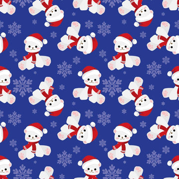 Christmas Teddy Bears and Snowflakes on Blue 100% Cotton Fabric
