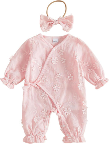 Newborn Girl Clothes Baby Ruffle Wrap Kimono Romper