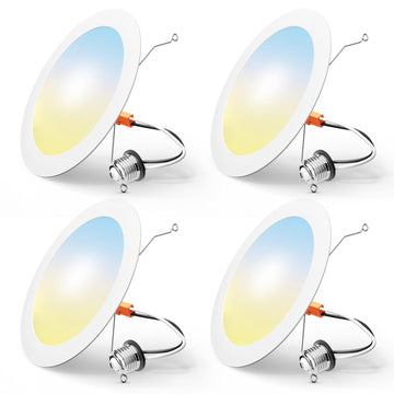 4 Pack Retrofit LED Recessed Lighting 6 Inch, 5CCT, White