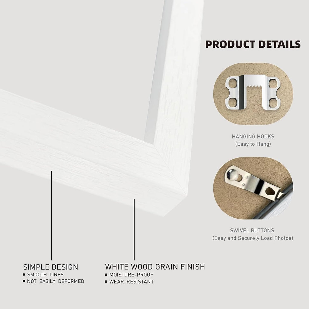 11x14 Picture Frames set of 3, Made of Glass and White Wooden Photo frame - Displays 8x10 Picture with Mat or 11 x 14