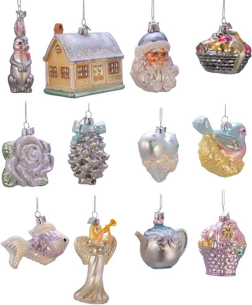 3 to 4.375-Inch Glass Bridal Ornament Set, 12 Piece Set