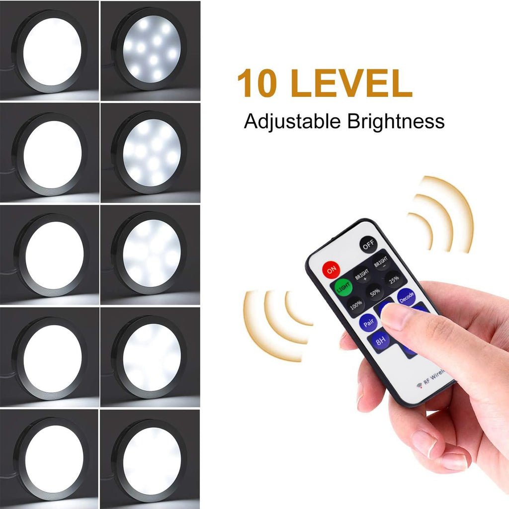 LED Under Cabinet Lighting Dimmable with RF Remote Control, 6 LED Puck Lights, Total of 12W, Count Closet Wardrobe