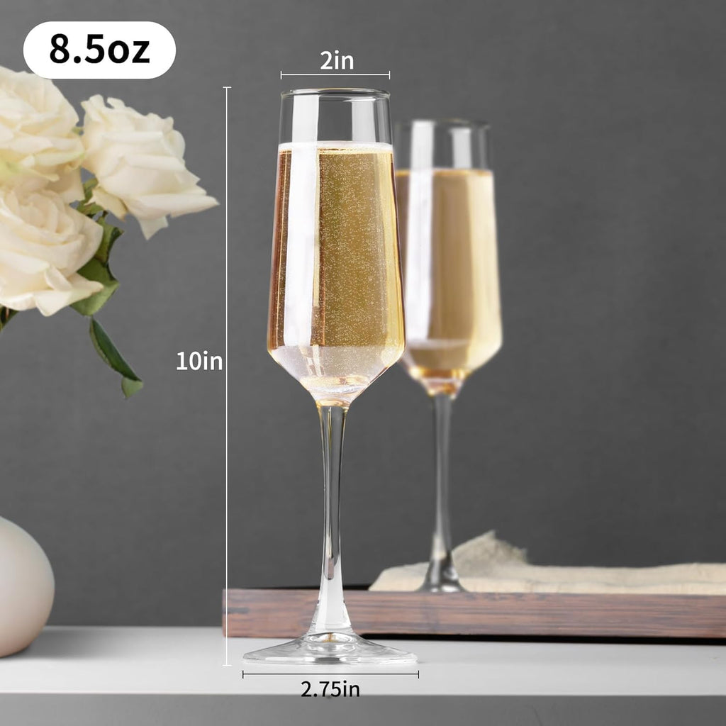 Champagne Flutes, Champagne Glasses Set of 4, Elegant 8.5oz glass champagne flutes, Gift for Birthday, Wedding
