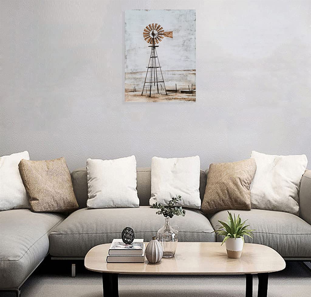 Windmill Wall Decor Modern Rustic Canvas Wall Art Paintings with Textured Contemporary Abstract Artwork Pictures