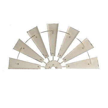 32" Rustic Galvanized Metal Half Windmill Wall Sculpture Farmhouse Wall Art Home Decor, Beige