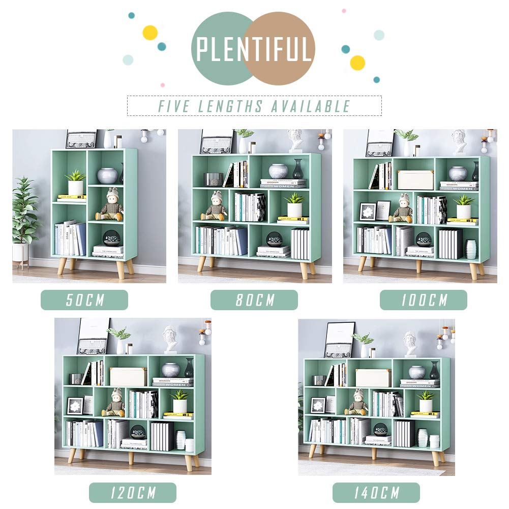 Wooden Open Shelf Bookcase - 3-Tier Bookshelf with Leg, Tiffany-Green
