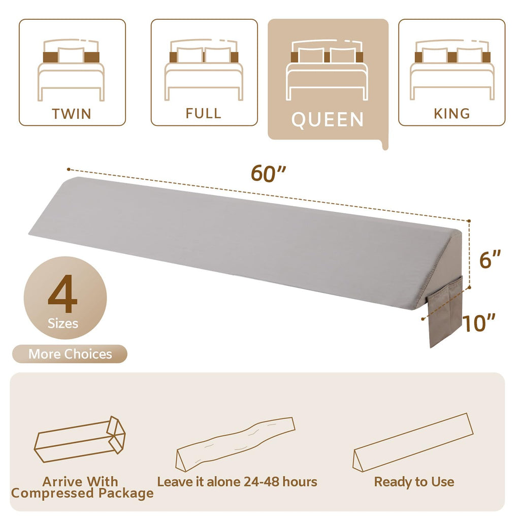 Queen Bed Wedge Pillow for Headboard, Fill The Gap (0-7")