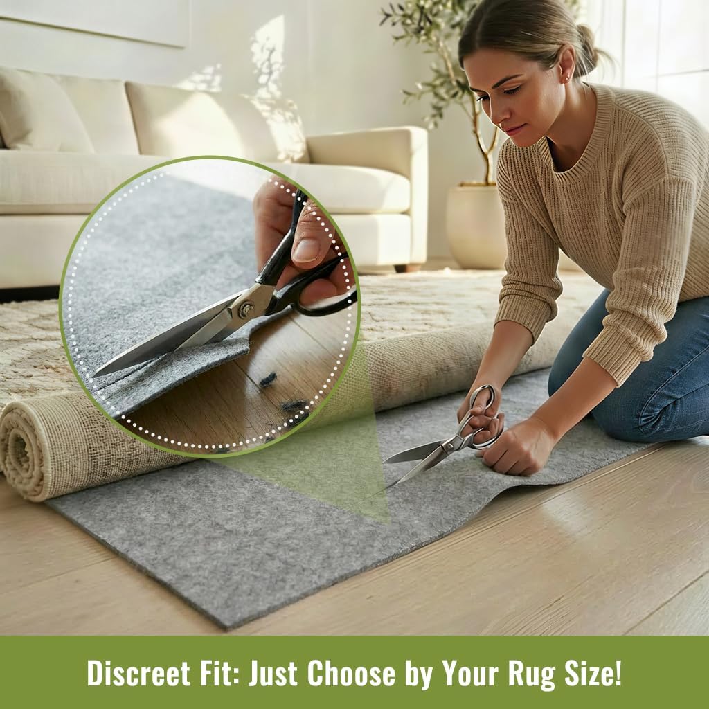 Felt Rug Pad with Gripper Dots, 8x10 Ft Non-Slip Rug Underpad with PVC Backing, 1/6" Thick Cushioned Carpet Pad - Set of 80