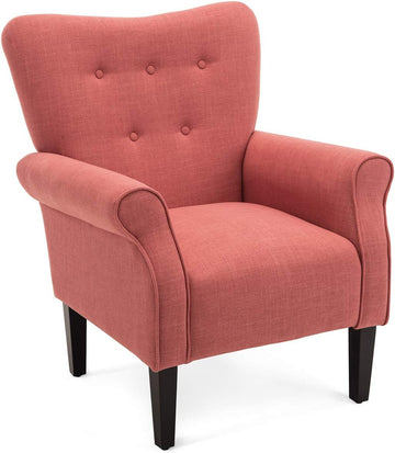 Modern Accent Chair, High Back Armchair, Upholstered Wingback Side Chair, Padded Single Sofa with Wooden Legs - Brick