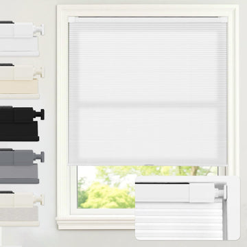 No Drill Cordless Light Filtering Cellular Shade White | No Tools Honeycomb Blinds for Indoor Windows, Free-Stop