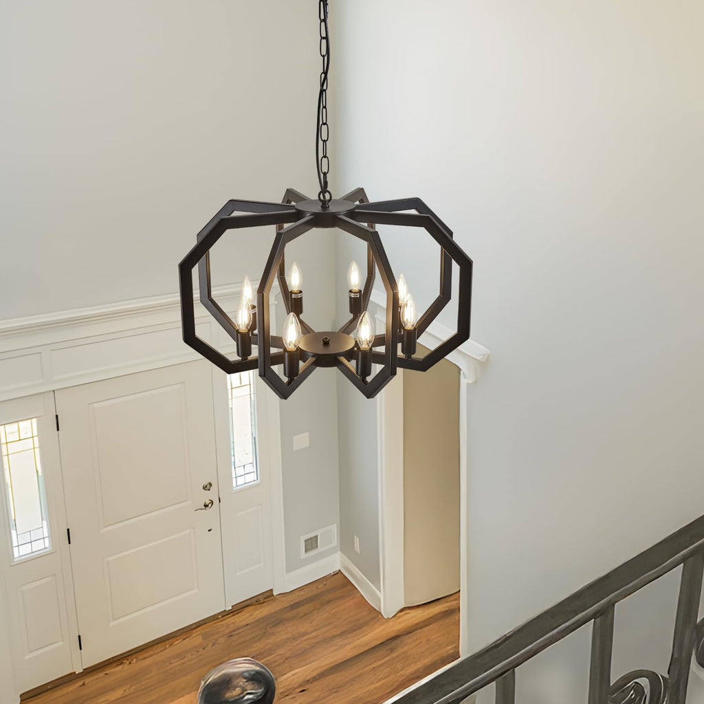 8 Black Light Farmhouse Chandelier Dining Room Light Fixture Geometric Modern Rustic Hanging Pendant Light Island