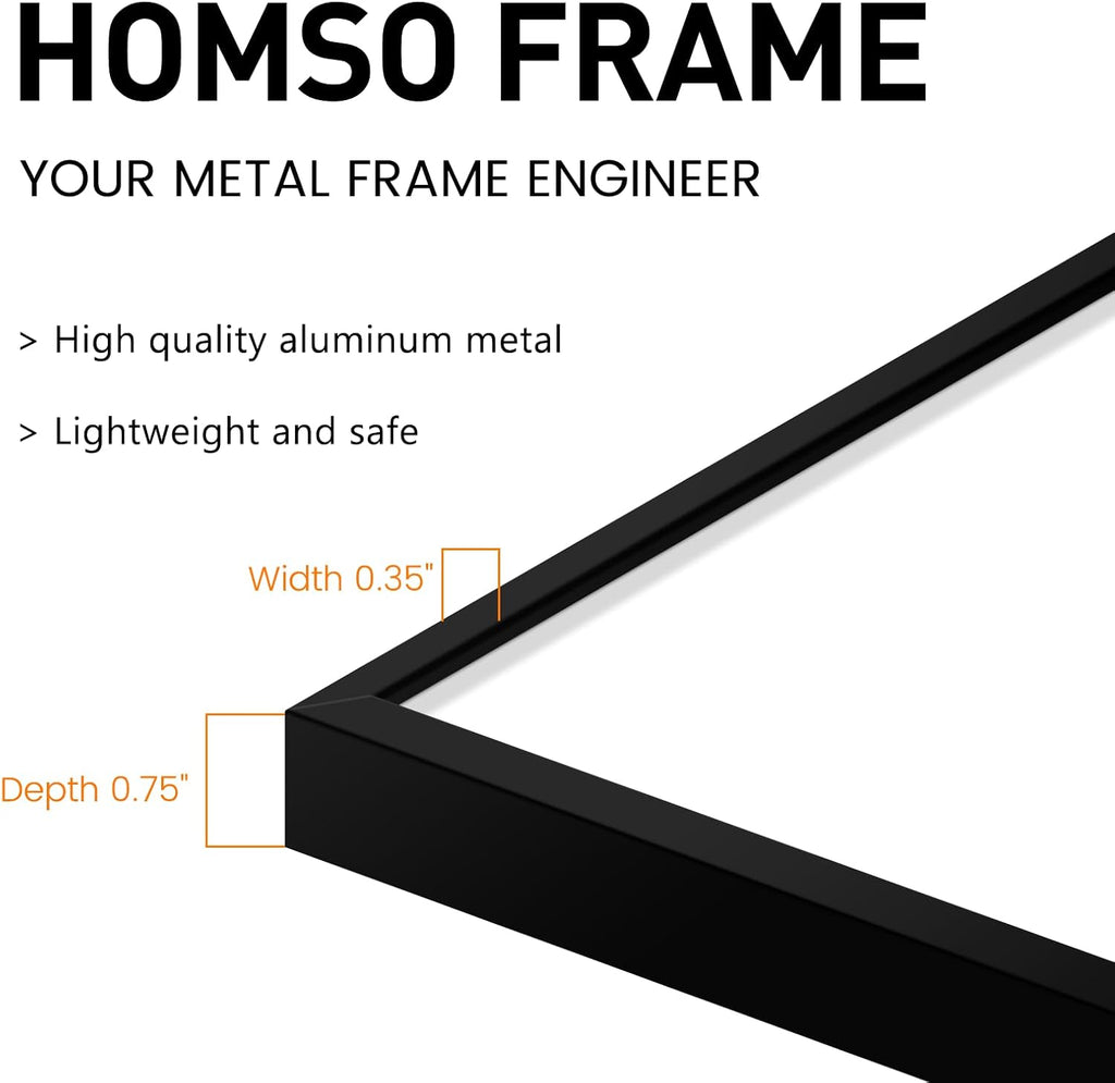 24x36 Poster Frame in Black, Metal Thin Board 24 x 36 Frame with Acrylic Plexiglass for Pictures 20x28 with Mat or