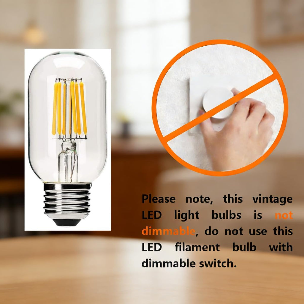 E26 LED Light Bulb, 6 Packs T45/T14 Non Dimmable 2700K Warm White LED Bulb, 4W Equivalent 40W, E26 Tubular Light