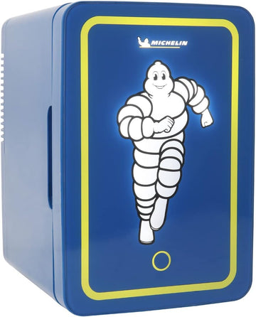 Michelin Portable 6 Can Mini Fridge, LED Lighted Door, 6L (6.3 qt) Capacity, Blue, Travel Cooler with 12V DC and AC