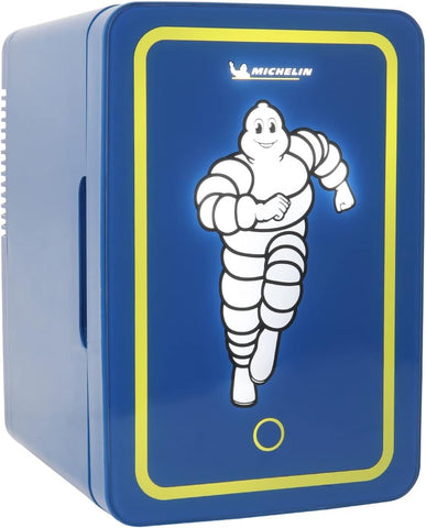 Michelin Portable 6 Can Mini Fridge, LED Lighted Door, 6L (6.3 qt) Capacity, Blue, Travel Cooler with 12V DC and AC