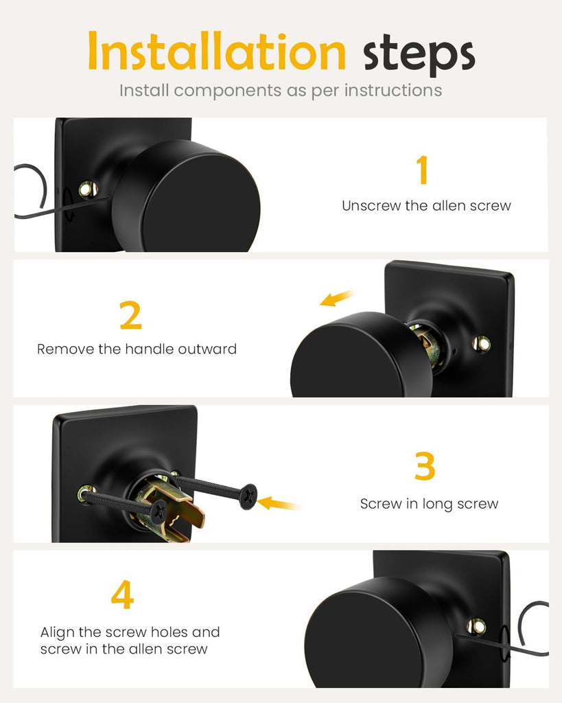 Matte Black Dummy Door Knobs 1 Pack, Non-Turning Interior Handle