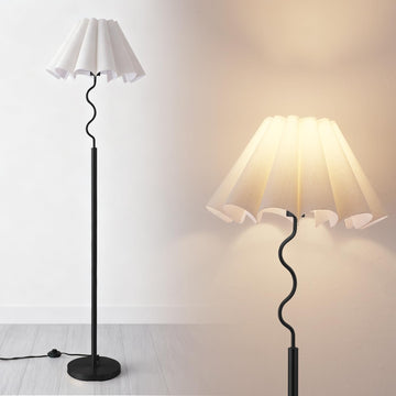 Modern Floor Lamp with 3 Color Temperatures, Foot Switch Standing Lamps, Tall LED Standing Lamps, Beige Linen Shade