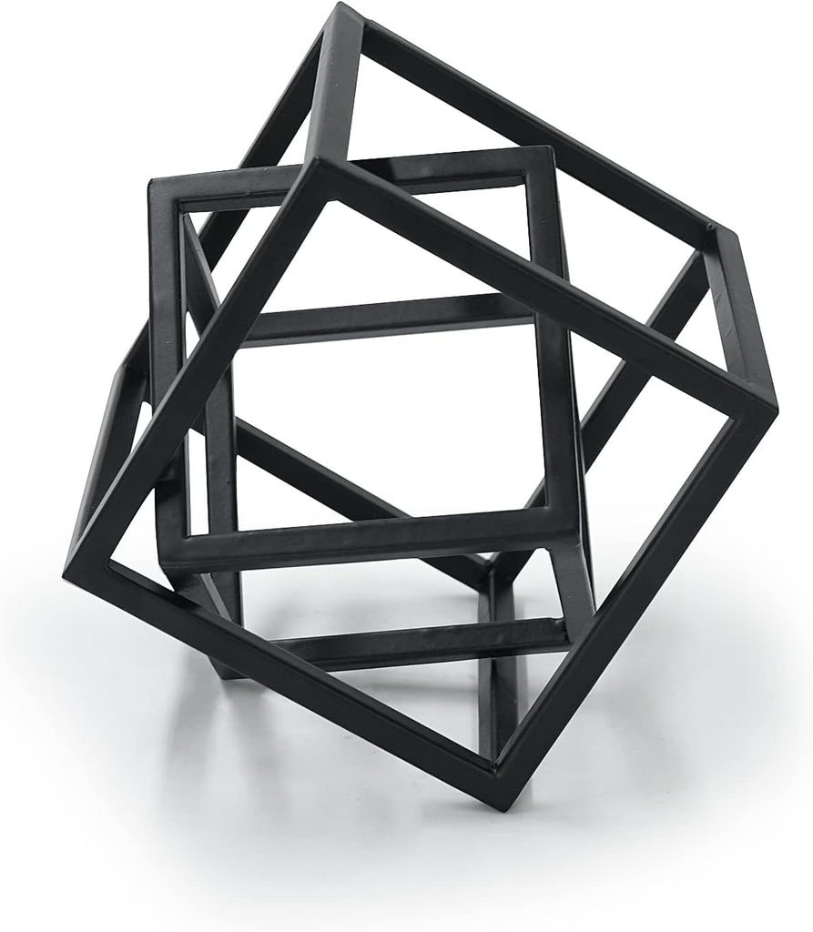 Small Geometric Sculpture, Metal Cube Decorative Ornaments Modern Home Decor Accent