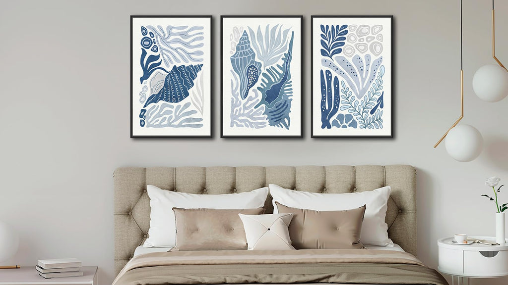 Large Framed Marine Life Wall Art, Minimalist Ocean Decor, 16"x24"x3