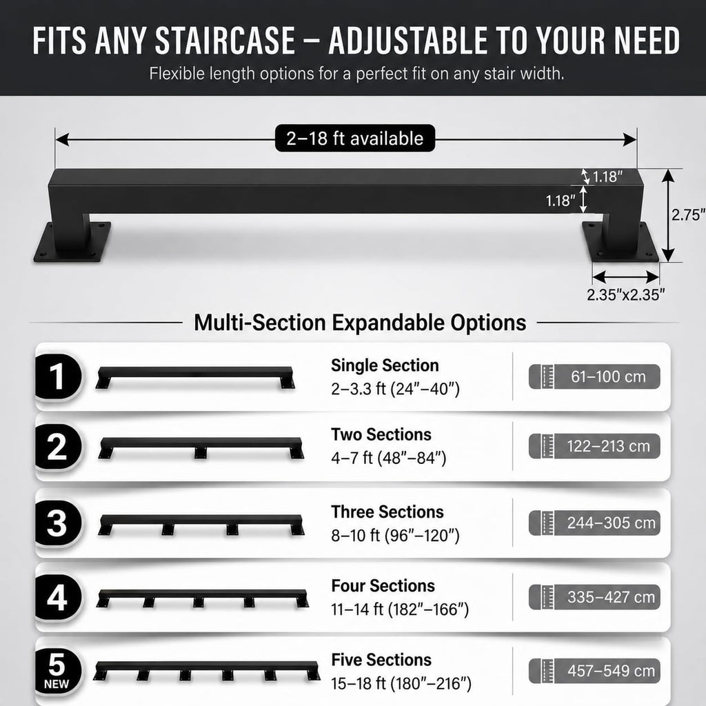 15FT Stair Railing Indoor Outdoor, 500LB Heavy-Duty Wall Mounted Handrail